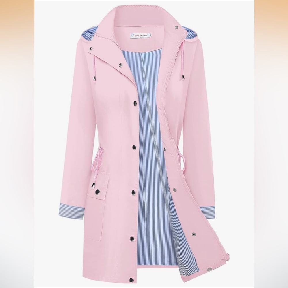 Women's Pink Hooded Trench Coat with Front Snap Pockets